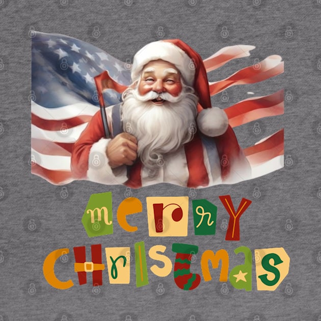 Usa flag merry christmas santa family friends, funny most likely by YuriArt